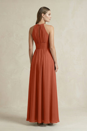 Halter A - Line Chiffon Ankle - Length Bridesmaid Dress in Spice - KISS BRIDAL Bridesmaid Dresses