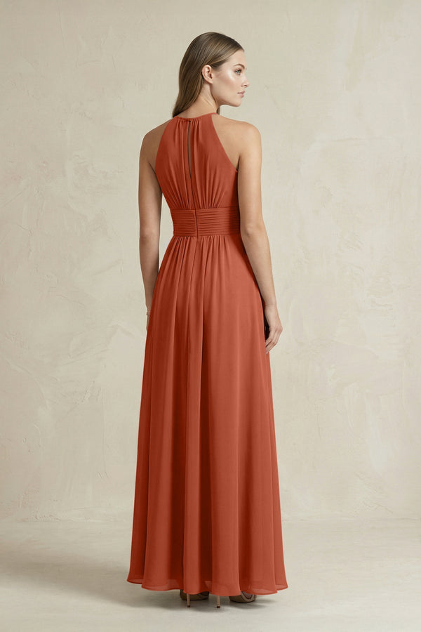 Halter A - Line Chiffon Ankle - Length Bridesmaid Dress in Spice - KISS BRIDAL Bridesmaid Dresses