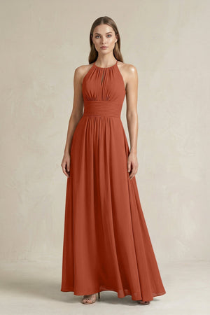 Halter A - Line Chiffon Ankle - Length Bridesmaid Dress in Spice - KISS BRIDAL Bridesmaid Dresses