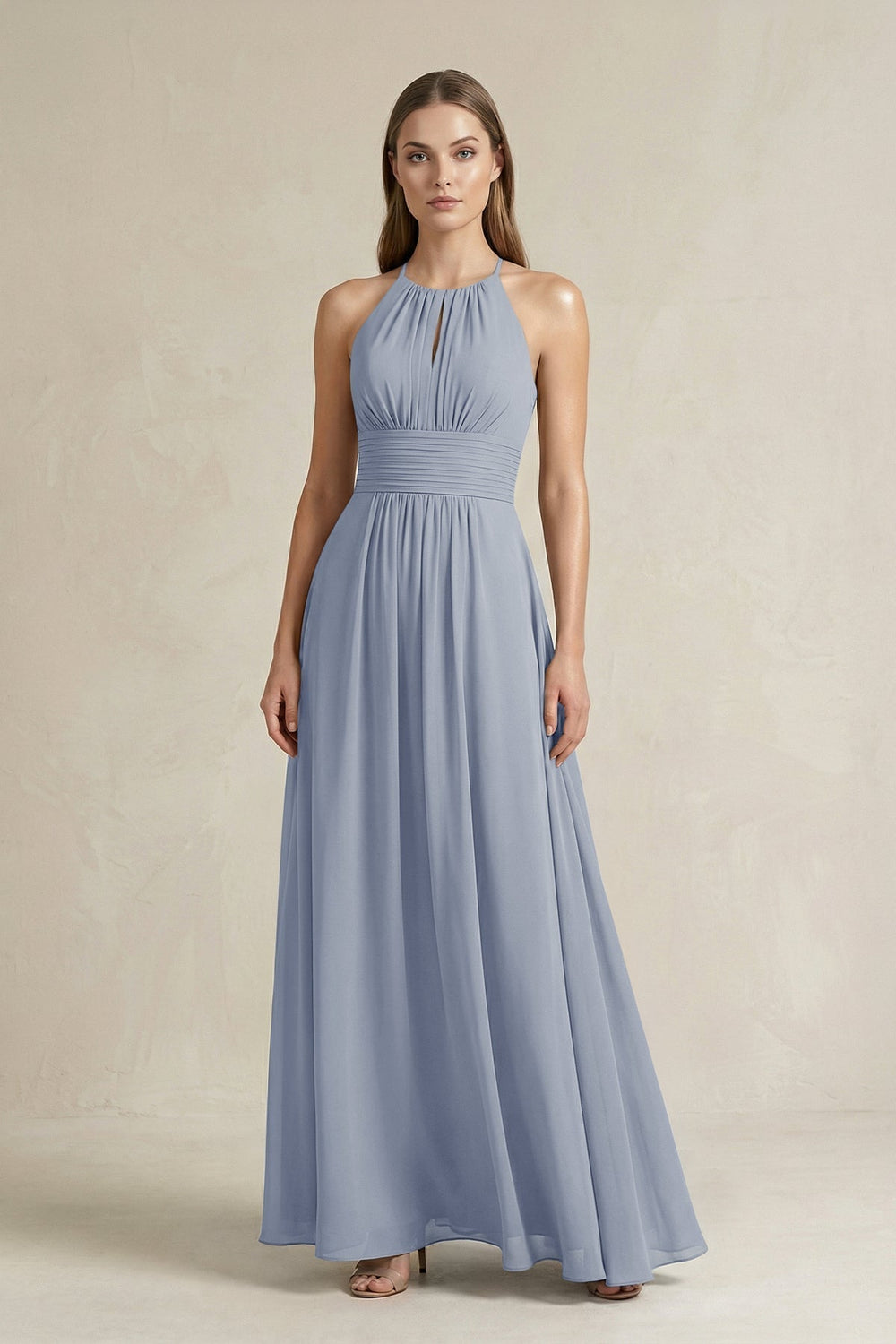 Halter A-Line Chiffon Ankle-Length Bridesmaid Dress in Twilight