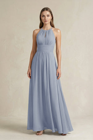 Halter A - Line Chiffon Ankle - Length Bridesmaid Dress in Twilight - KISS BRIDAL Bridesmaid Dresses