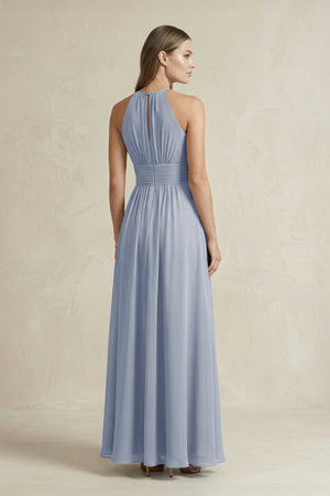 Halter A - Line Chiffon Ankle - Length Bridesmaid Dress in Twilight - KISS BRIDAL Bridesmaid Dresses