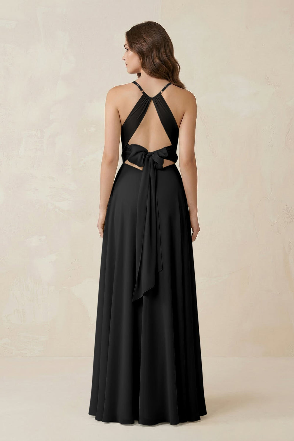 Halter A-Line Chiffon Bridesmaid Dress With Slit in Black