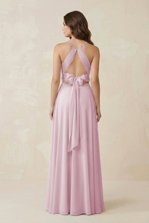 Halter A-Line Chiffon Bridesmaid Dress With Slit in Candy Pink (2) | KISSBRIDAL