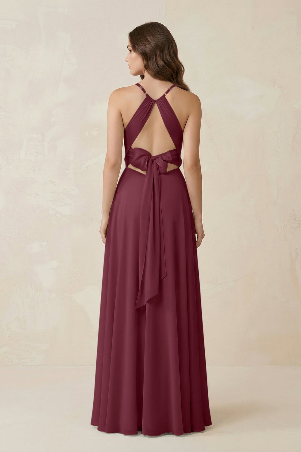 Halter A-Line Chiffon Bridesmaid Dress With Slit in Desert Rose