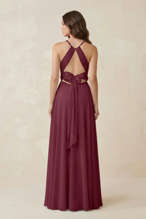 Halter A-Line Chiffon Bridesmaid Dress With Slit in Desert Rose (2) | KISSBRIDAL