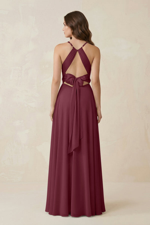 Halter A-Line Chiffon Bridesmaid Dress With Slit in Desert Rose (2) | KISSBRIDAL