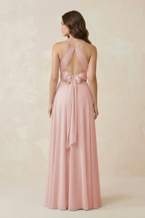 Halter A-Line Chiffon Bridesmaid Dress With Slit in Rose Petal (2) | KISSBRIDAL