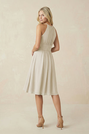Halter A - Line Chiffon Midi Bridesmaid Dress in Dove Gray - KISS BRIDAL Bridesmaid Dresses