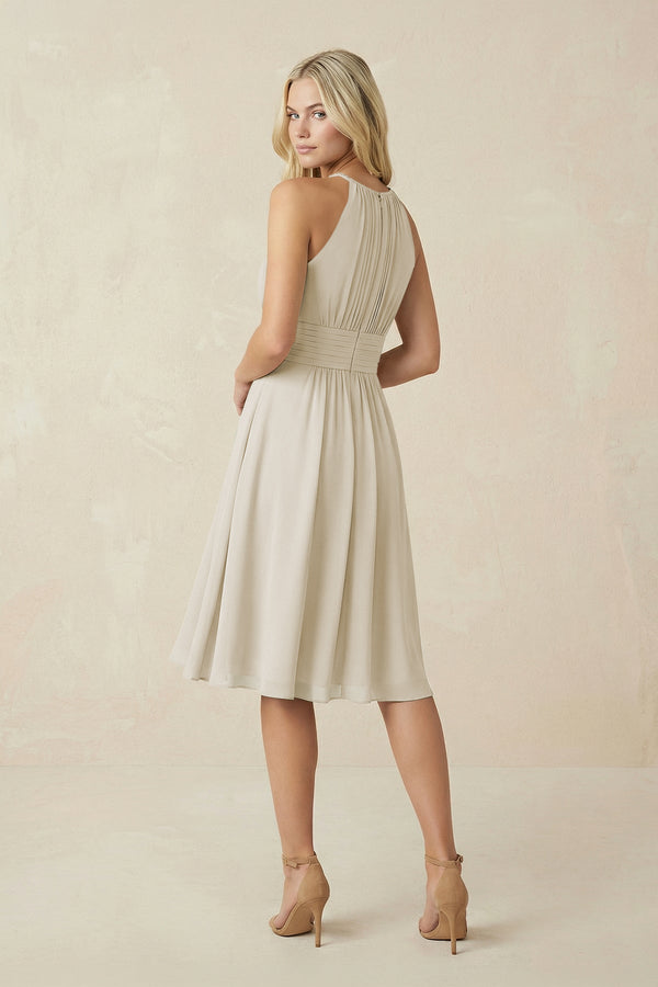Halter A - Line Chiffon Midi Bridesmaid Dress in Dove Gray - KISS BRIDAL Bridesmaid Dresses