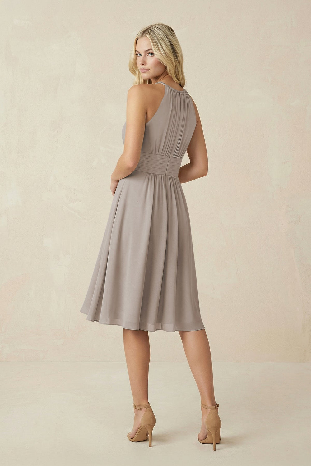 Halter A-Line Chiffon Midi Bridesmaid Dress in Frost