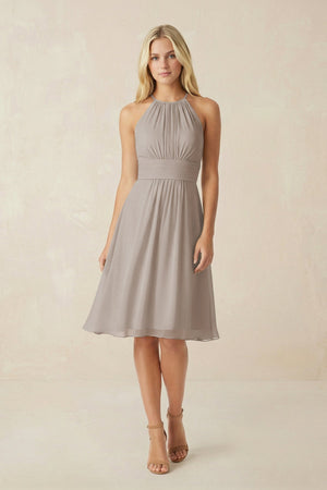 Halter A-Line Chiffon Midi Bridesmaid Dress in Frost | KISSBRIDAL