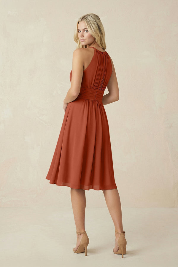 Halter A - Line Chiffon Midi Bridesmaid Dress in Spice - KISS BRIDAL Bridesmaid Dresses