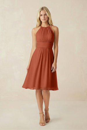 Halter A - Line Chiffon Midi Bridesmaid Dress in Spice - KISS BRIDAL Bridesmaid Dresses