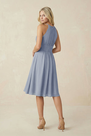 Halter A - Line Chiffon Midi Bridesmaid Dress in Twilight - KISS BRIDAL Bridesmaid Dresses