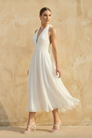 Halter A Line Chiffon Wedding Dress in White - KISS BRIDAL Wedding Dresses