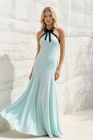 Halter Bow - Tie Maxi Dress in Aqua - KISS BRIDAL