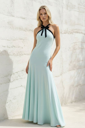 Halter Bow - Tie Maxi Dress in Aqua - KISS BRIDAL