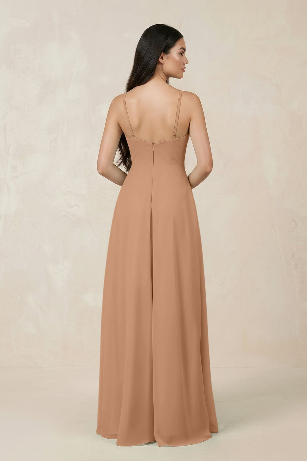 Halter Chiffon A-Line Bridesmaid Dress With Slit in Bronzer