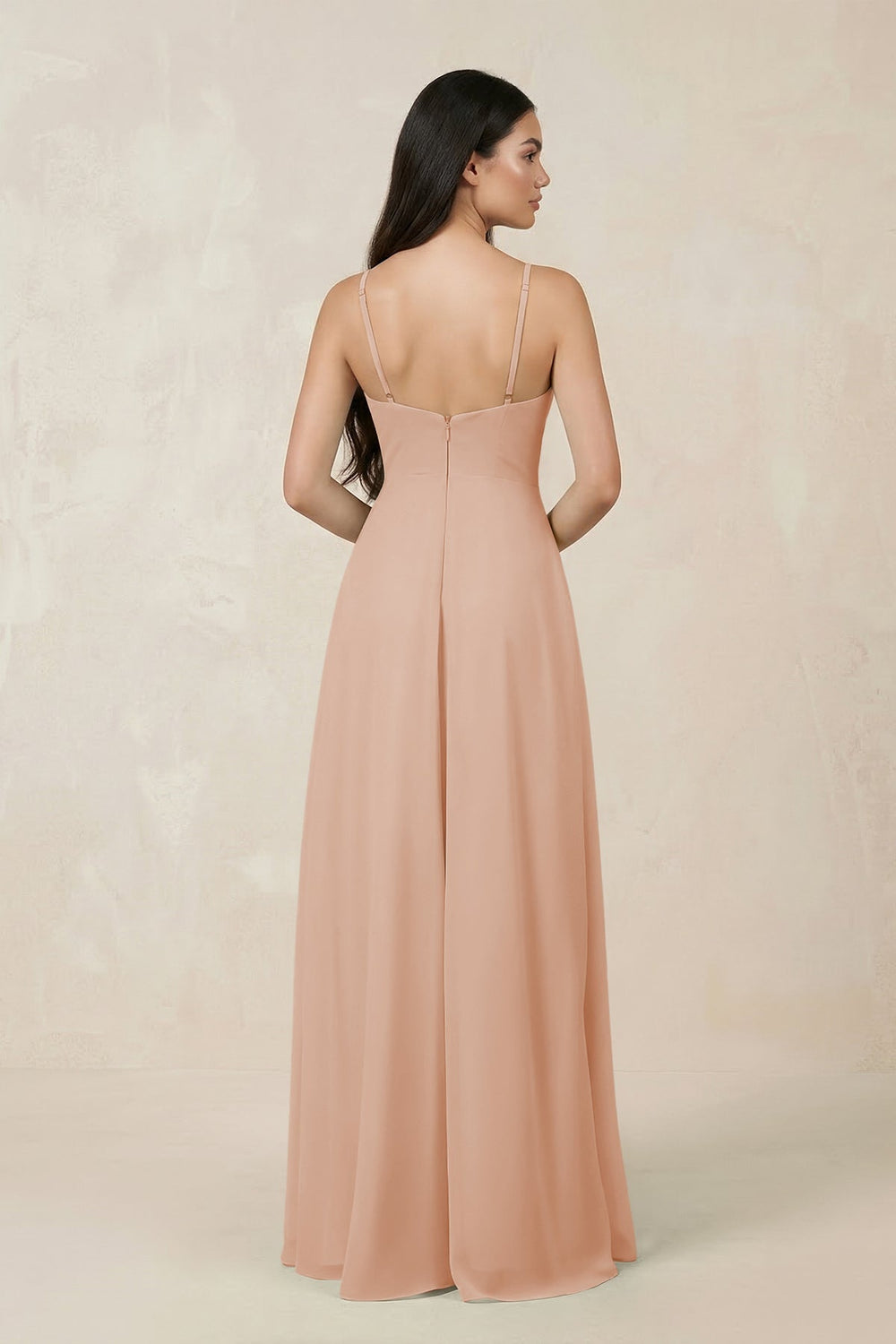 Halter Chiffon A-Line Bridesmaid Dress With Slit in Champagne Rose
