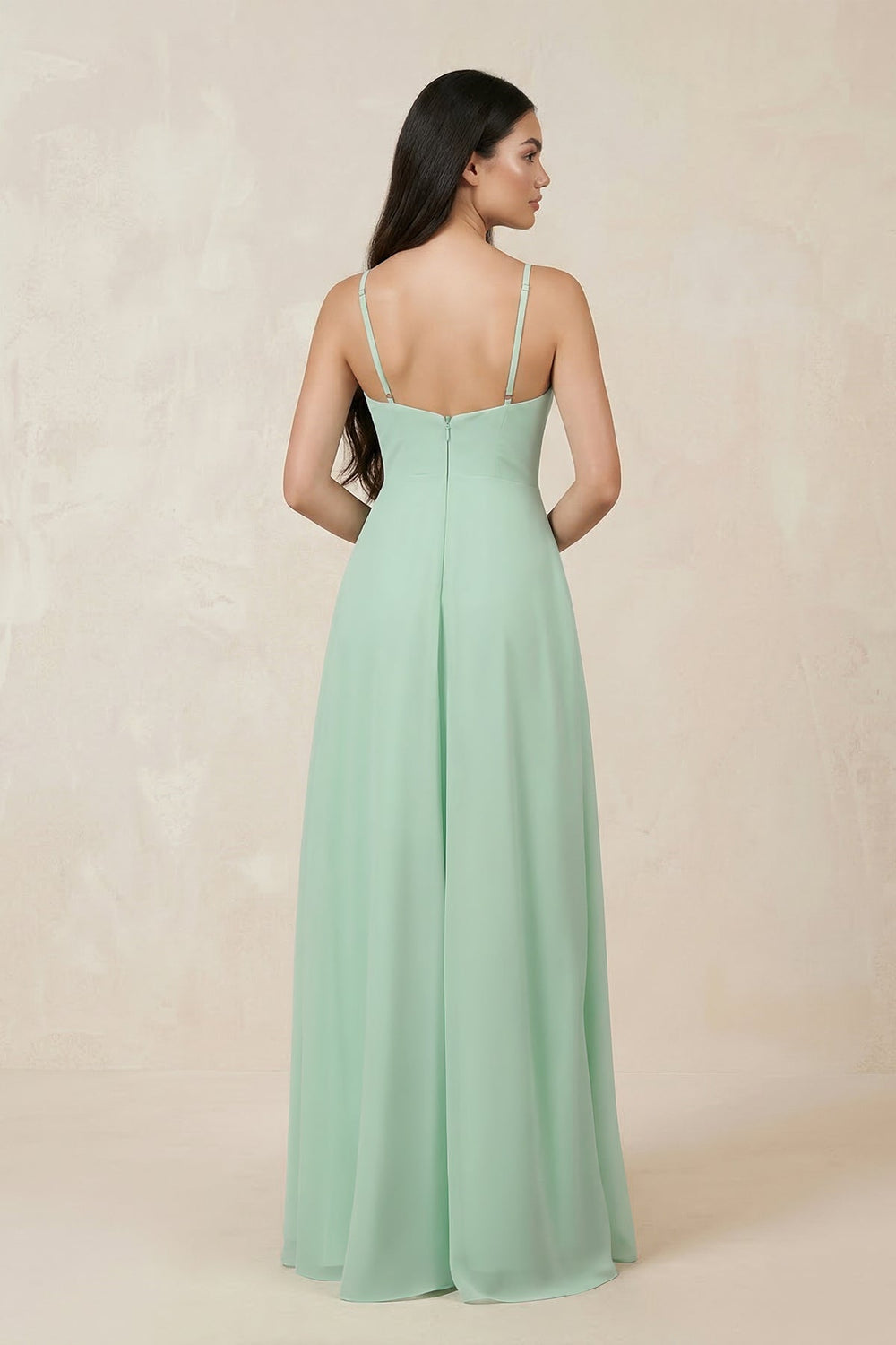 Halter Chiffon A-Line Bridesmaid Dress With Slit in Pale Pistachio