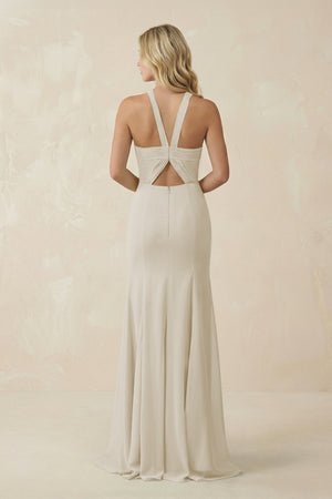 Halter Chiffon Mermaid Ruched Bridesmaid Dress in Dove Gray - KISS BRIDAL Bridesmaid Dresses
