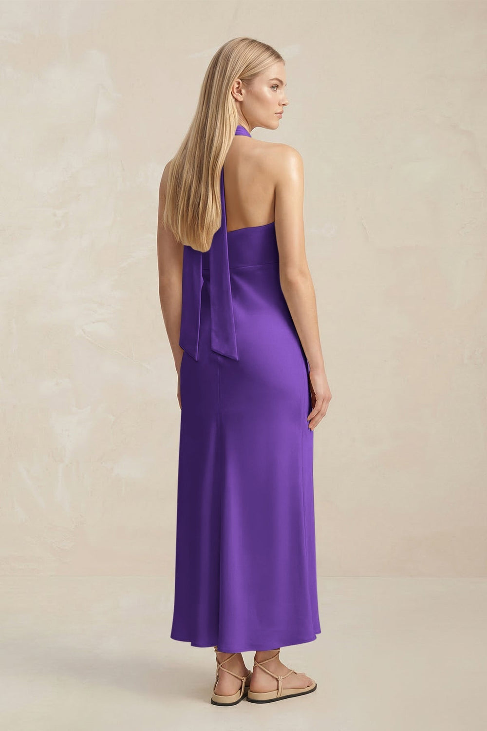 Halter Keyhole Sheath Midi Bridesmaid Dress in Amethyst