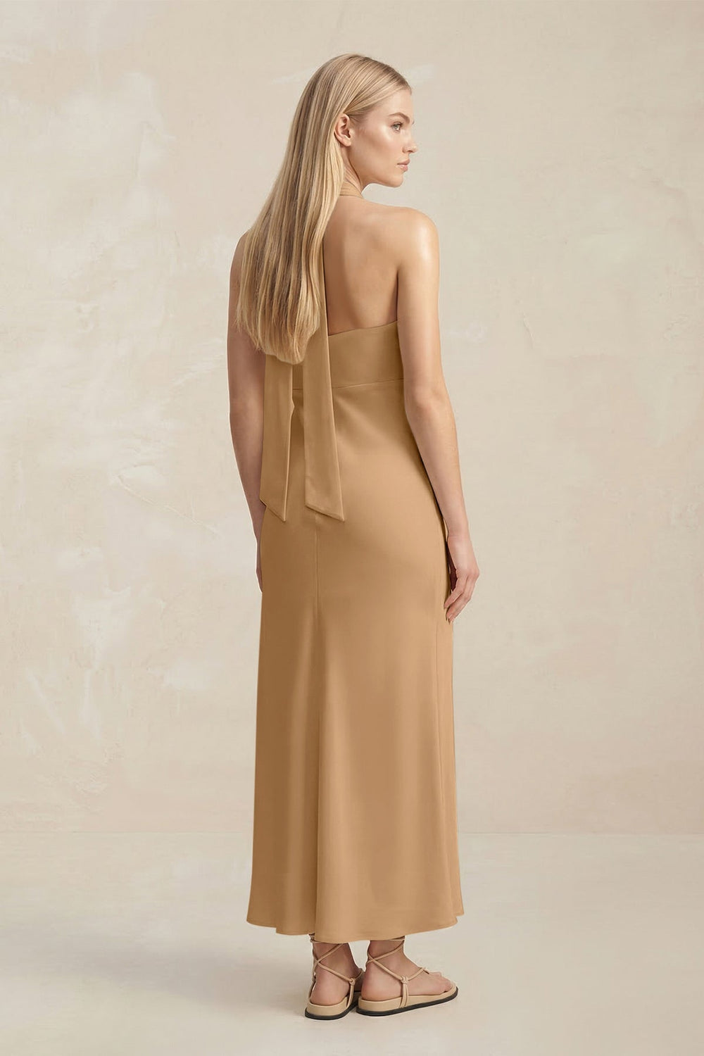 Halter Keyhole Sheath Midi Bridesmaid Dress in Bronzer