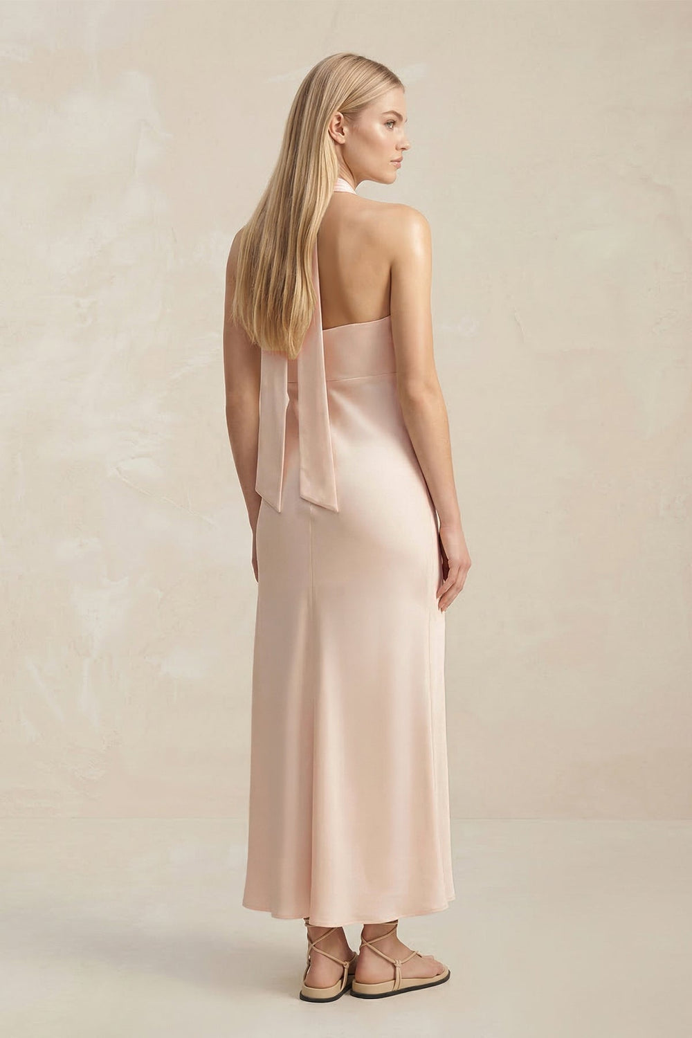 Halter Keyhole Sheath Midi Bridesmaid Dress in Buttercream