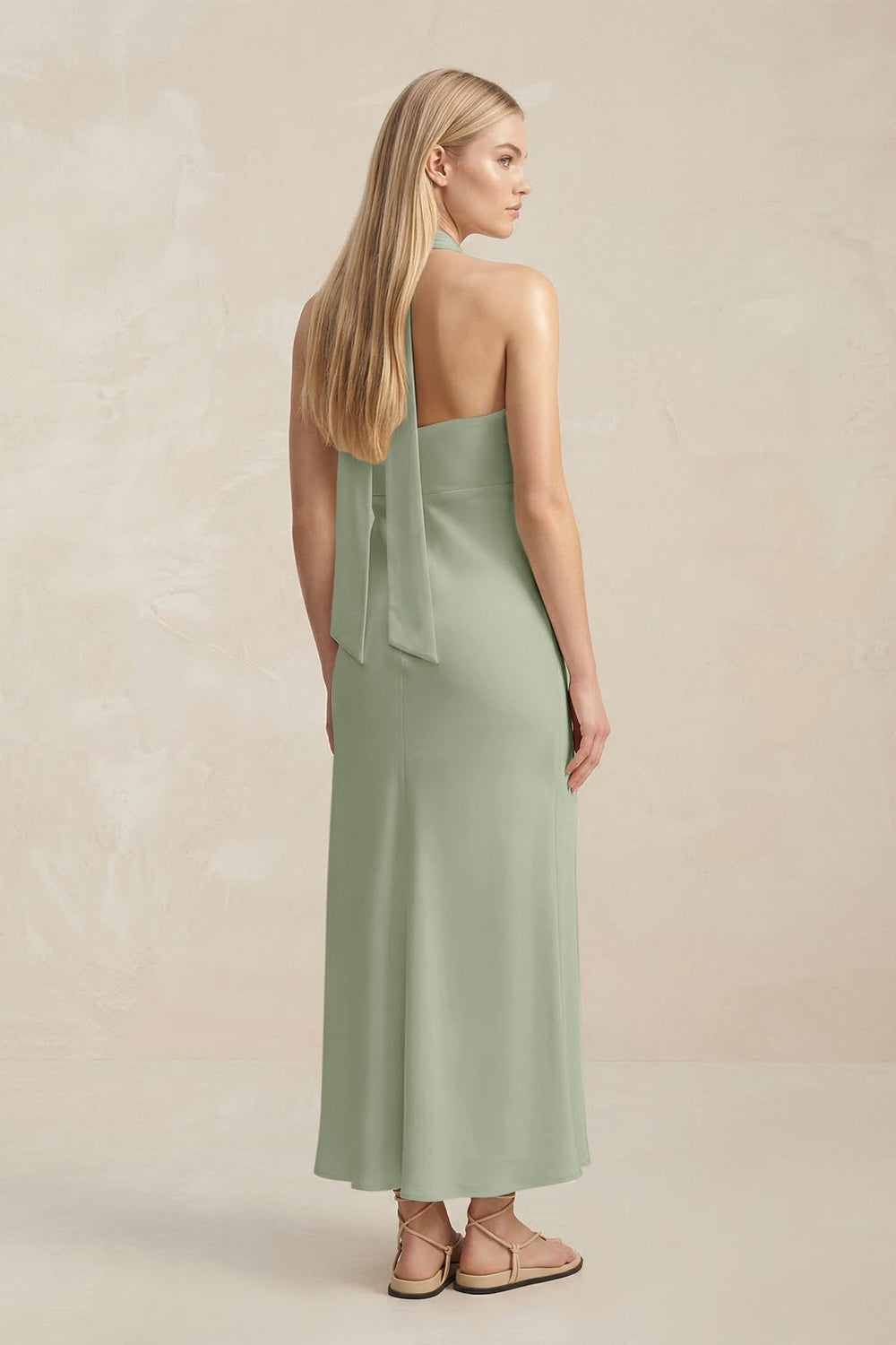 Halter Keyhole Sheath Midi Bridesmaid Dress in Dove Gray