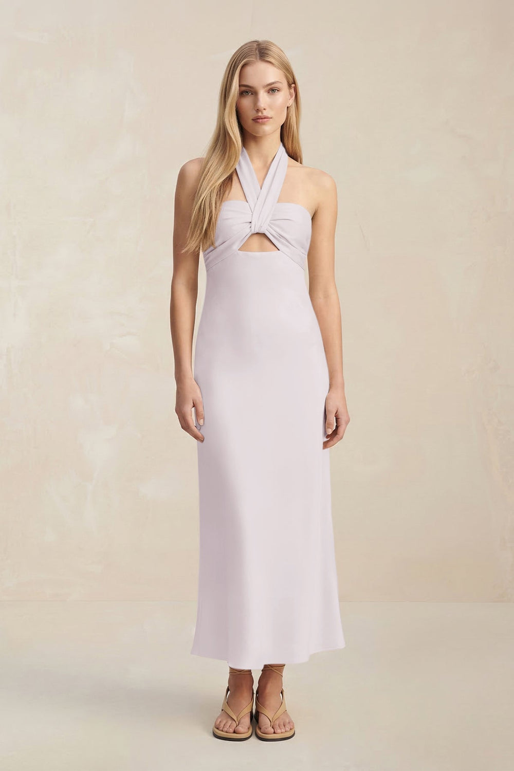 Halter Keyhole Sheath Midi Bridesmaid Dress in Dusk