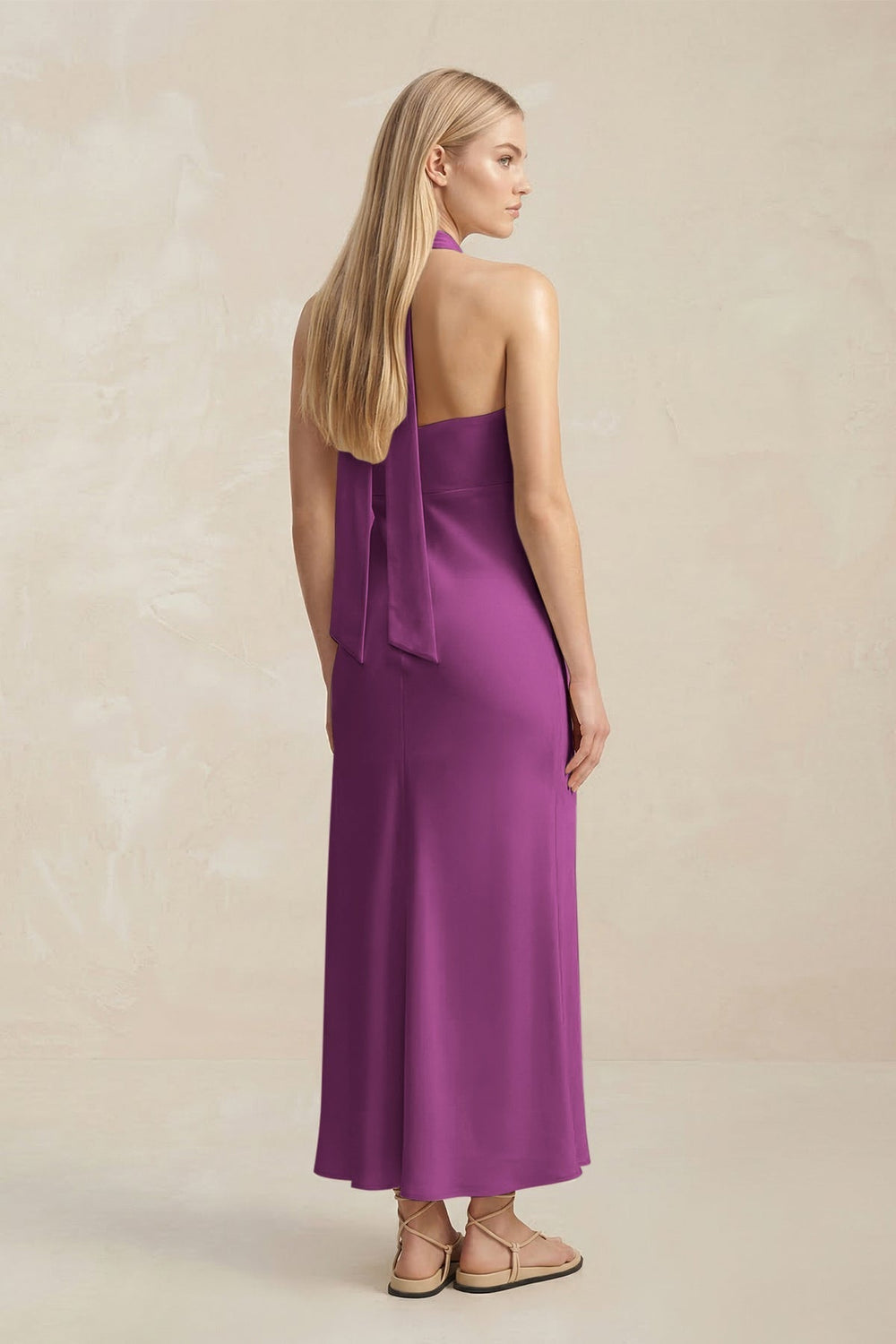 Halter Keyhole Sheath Midi Bridesmaid Dress in Fig