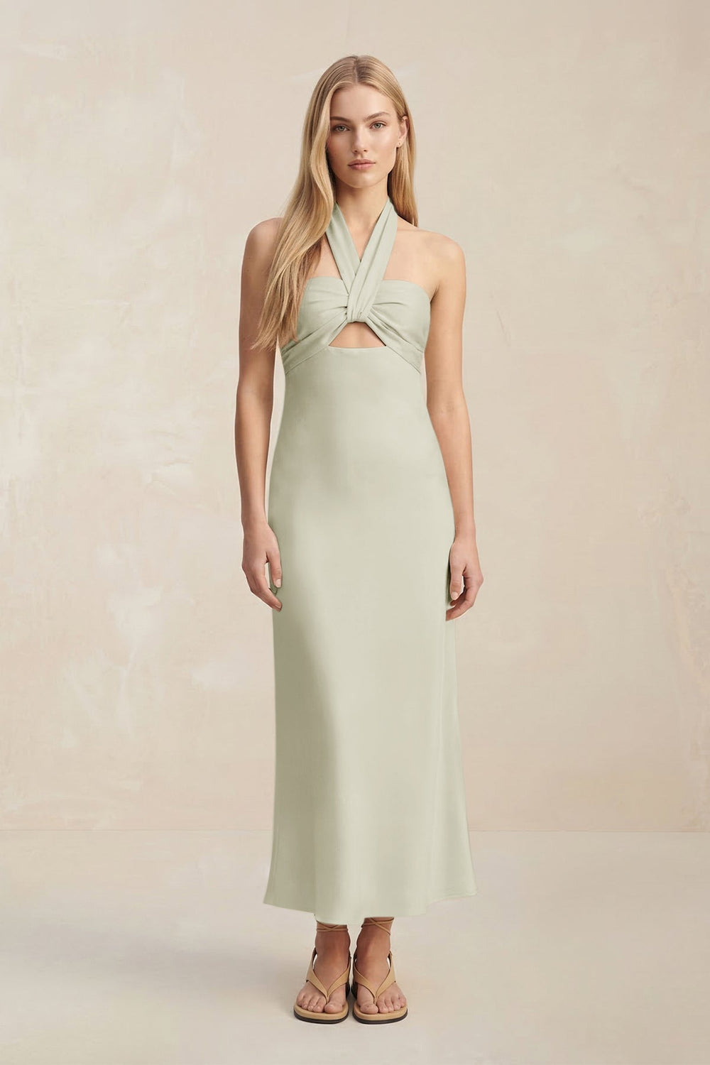 Halter Keyhole Sheath Midi Bridesmaid Dress in Frost