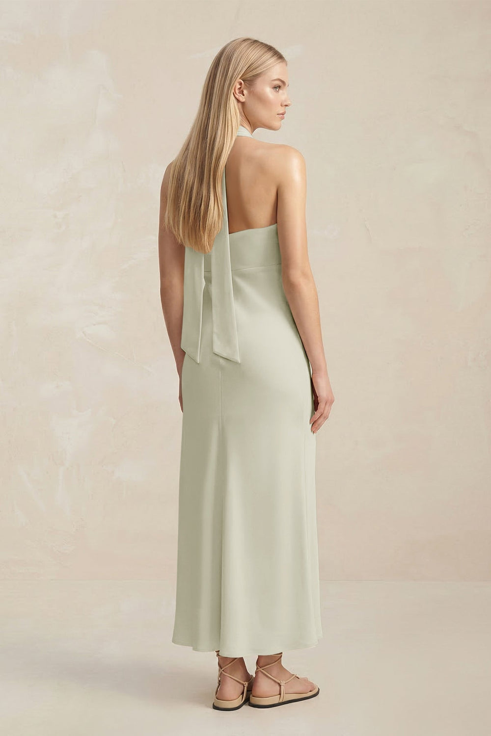 Halter Keyhole Sheath Midi Bridesmaid Dress in Frost