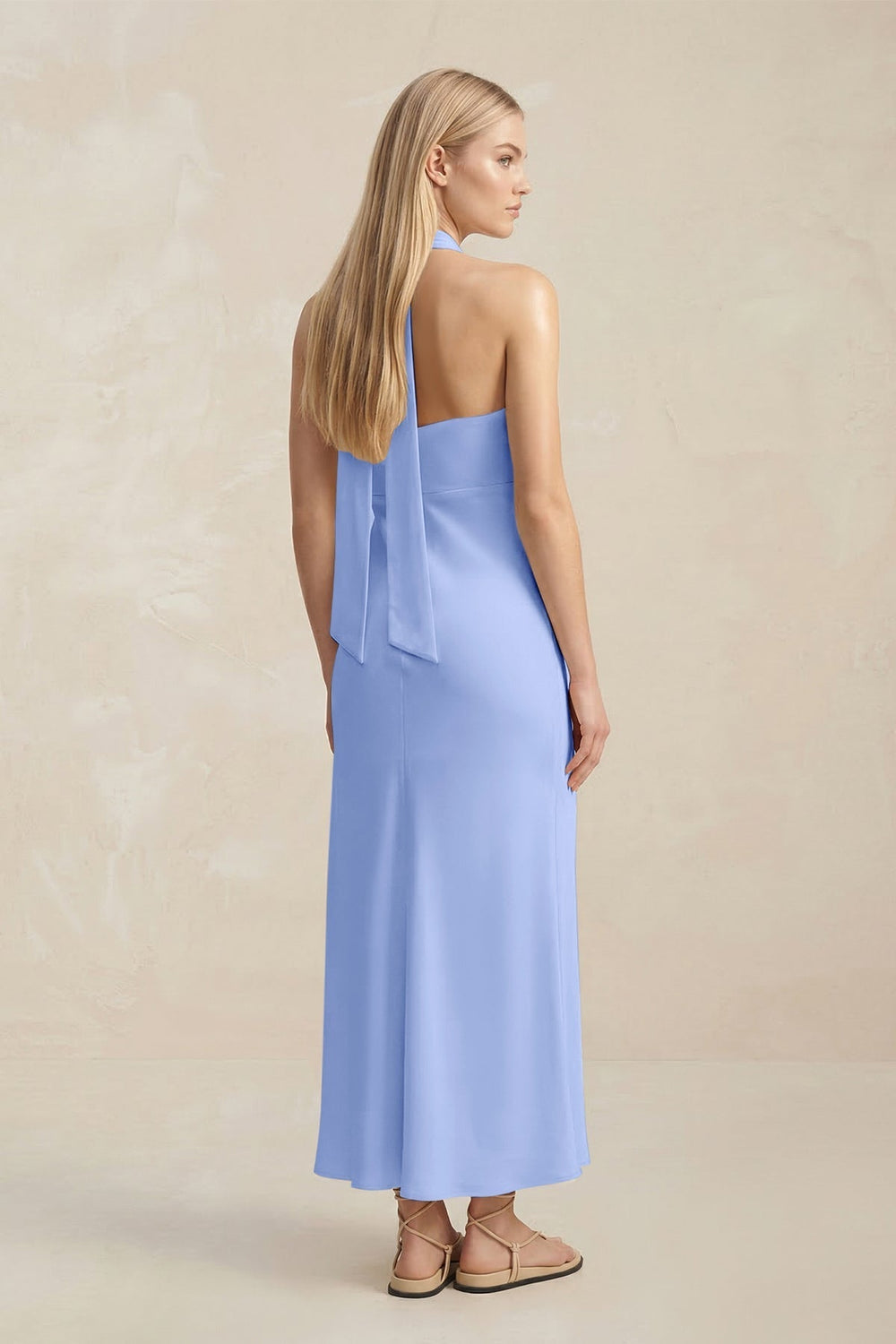 Halter Keyhole Sheath Midi Bridesmaid Dress in Ice