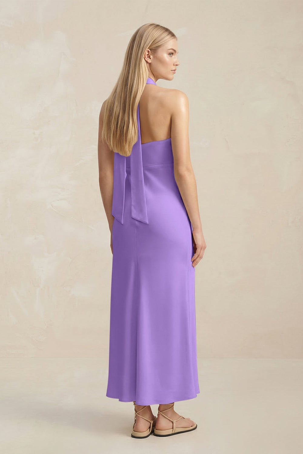 Halter Keyhole Sheath Midi Bridesmaid Dress in Lilac