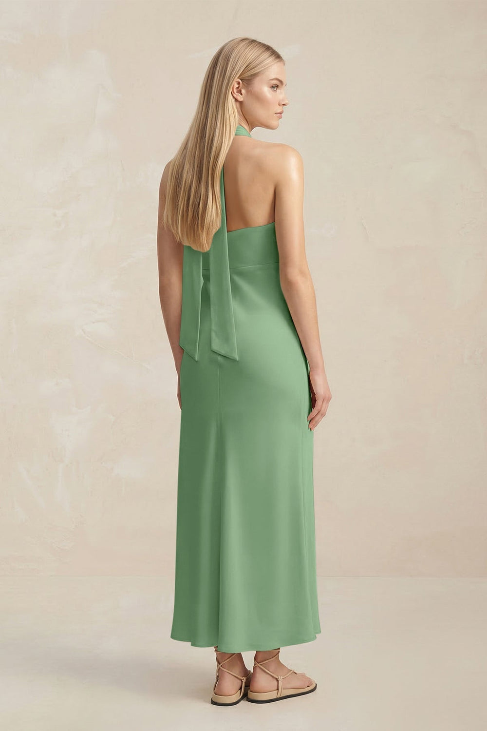 Halter Keyhole Sheath Midi Bridesmaid Dress in Matcha