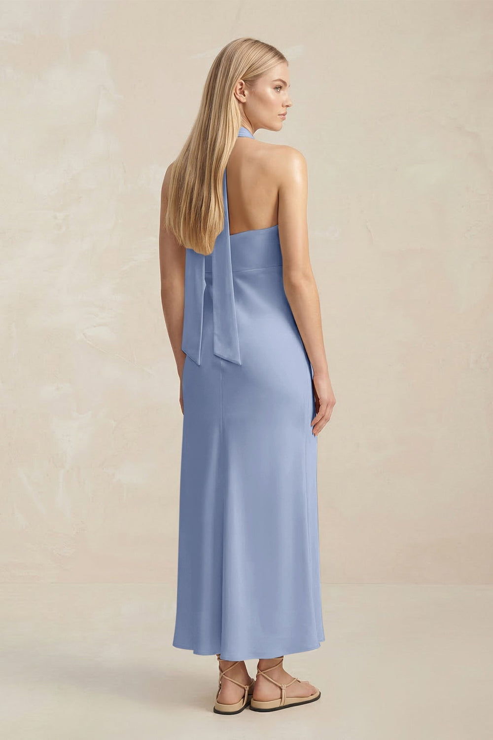 Halter Keyhole Sheath Midi Bridesmaid Dress in Mist