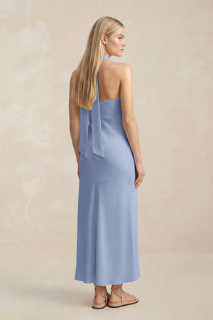 Halter Keyhole Sheath Midi Bridesmaid Dress in Mist - KISS BRIDAL Bridesmaid Dresses