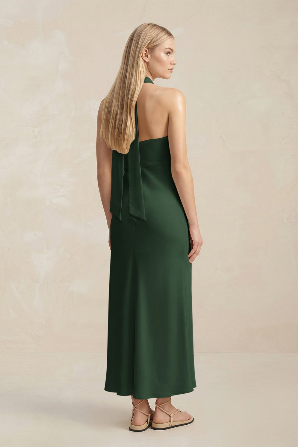 Halter Keyhole Sheath Midi Bridesmaid Dress in Moss