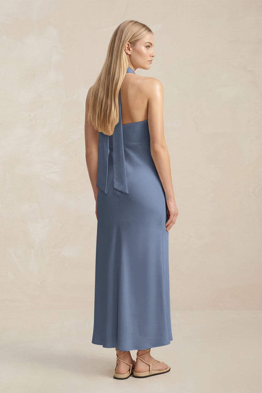 Halter Keyhole Sheath Midi Bridesmaid Dress in Neptune
