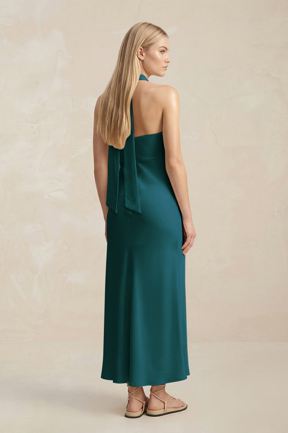 Halter Keyhole Sheath Midi Bridesmaid Dress in Pine