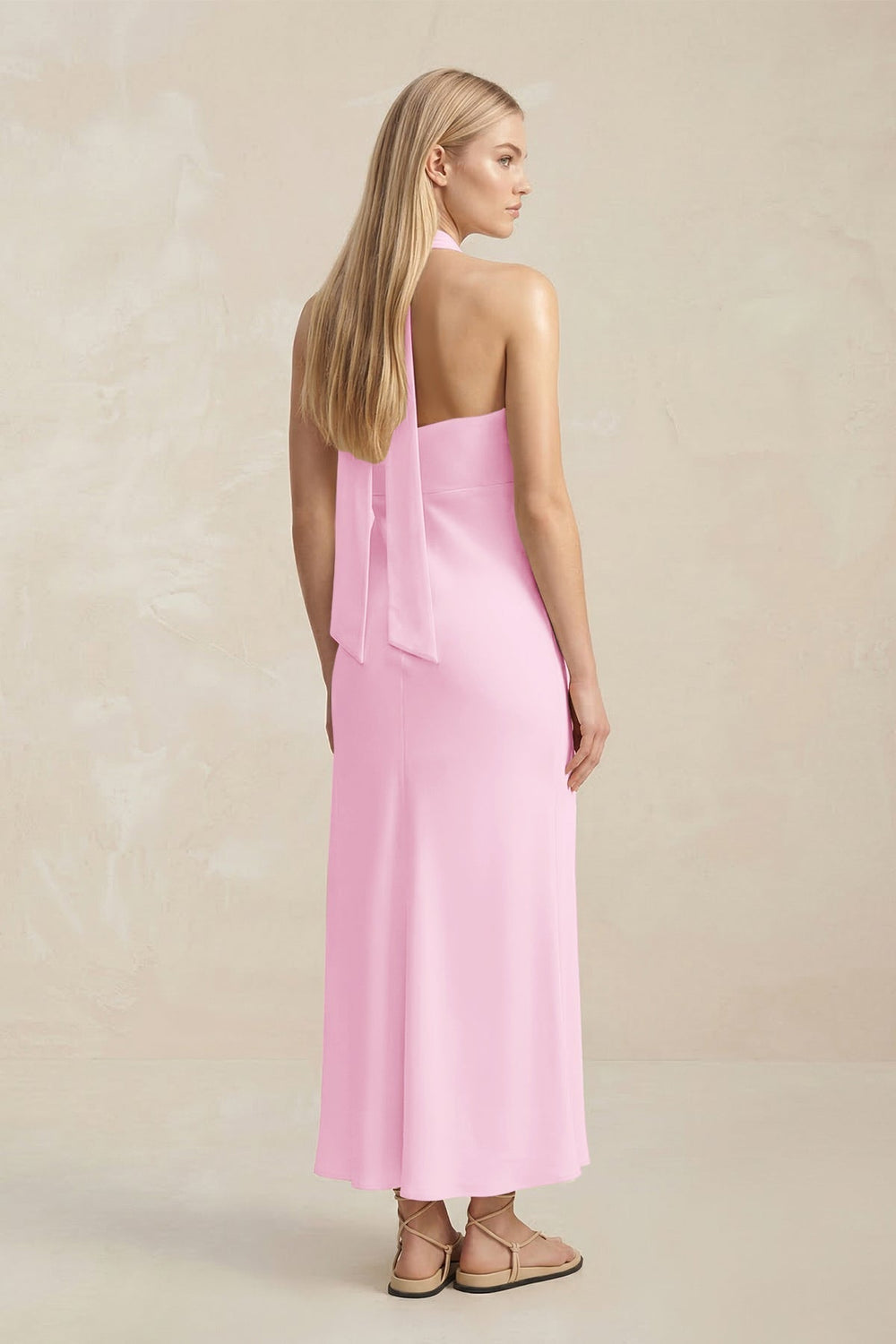 Halter Keyhole Sheath Midi Bridesmaid Dress in Pink
