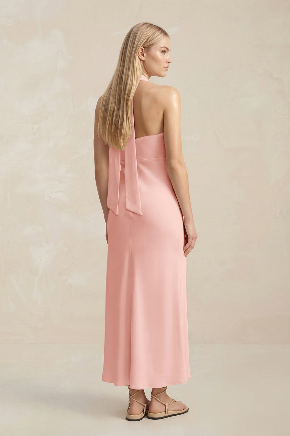 Halter Keyhole Sheath Midi Bridesmaid Dress in Rose Petal