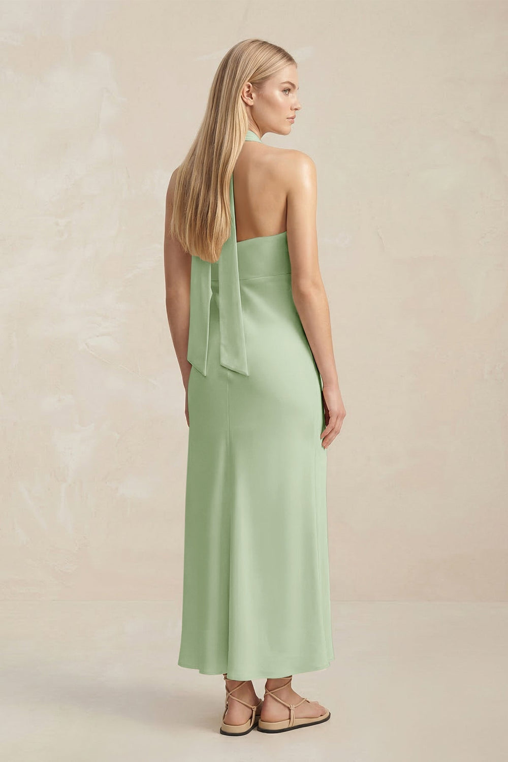Halter Keyhole Sheath Midi Bridesmaid Dress in Sage