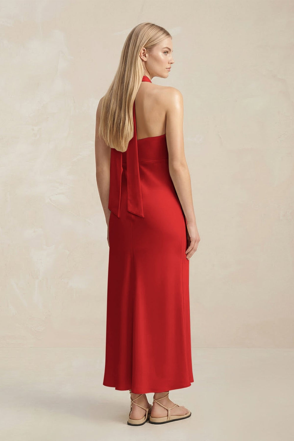 Halter Keyhole Sheath Midi Bridesmaid Dress in Spice