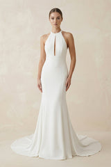 Halter Mermaid Satin Wedding Dress in White - KISS BRIDAL Wedding Dresses