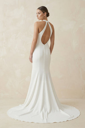Halter Mermaid Satin Wedding Dress in White - KISS BRIDAL Wedding Dresses