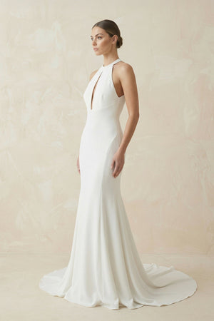 Halter Mermaid Satin Wedding Dress in White - KISS BRIDAL Wedding Dresses