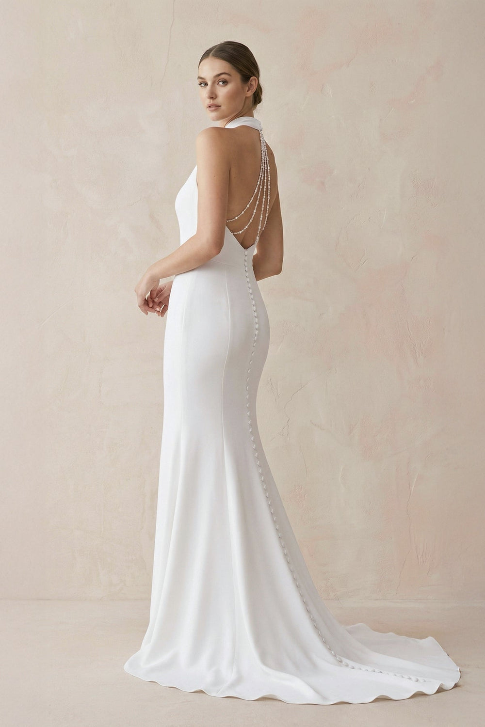 Halter Mermaid Satin Wedding Dress With Beading